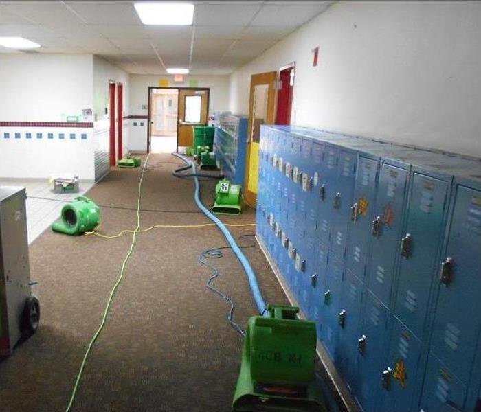 school hallway with lockers after water damage has been dried